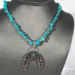 Turquoise Nugget Dead Pawn Silver Necklace Artisan